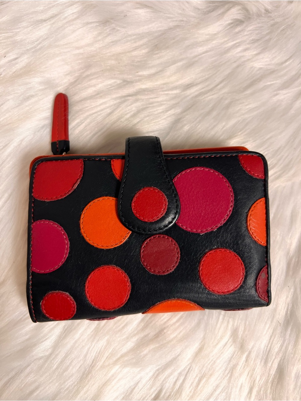Visconti genuine Leather Wallet with Red, Orange, Pink Dot Accents